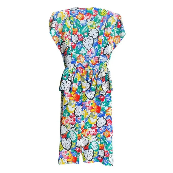 Vintage ALBERT NIPON Silk Peplum Dress Women’s Size 12 Floral Cap Sleeve Multi - Picture 3 of 5